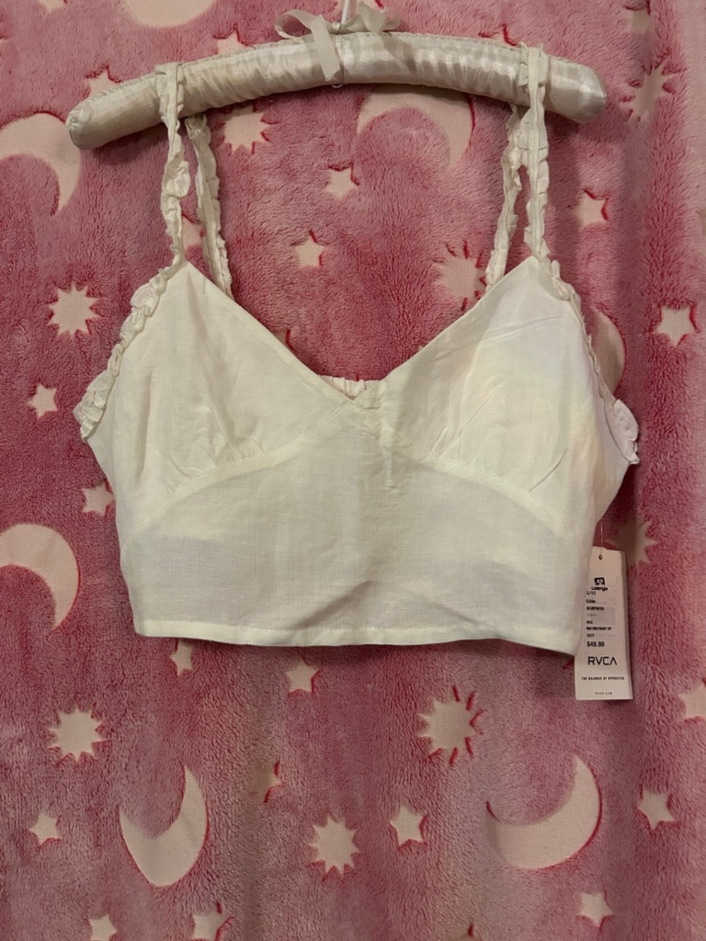 RVCA White Linen Sweetheart  Top with Ruffle Straps
